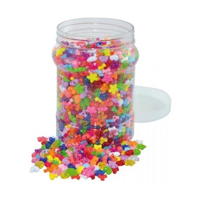 Plastperler, hjerter, stjerner og propeller